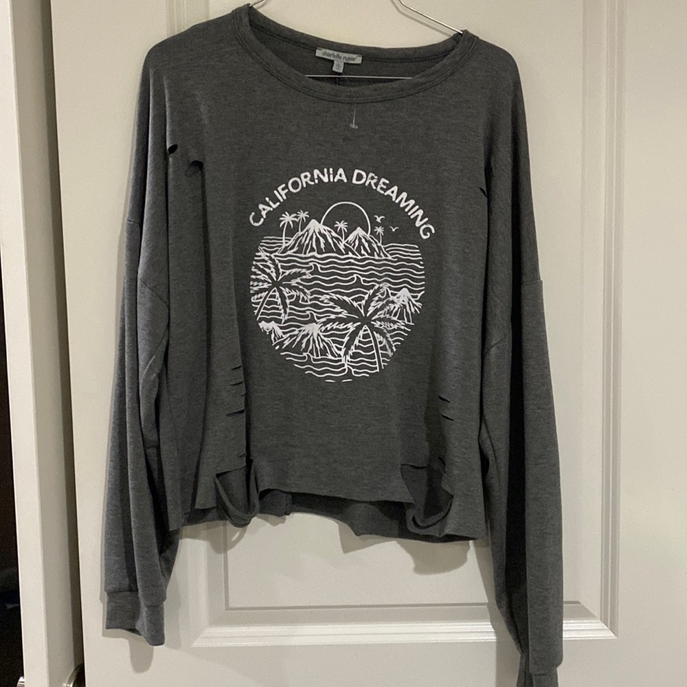 Charlotte Russe, Size XL grey ripped long sleeve tee